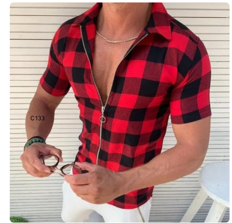 Camisa con zipper cuadriculada para caballero