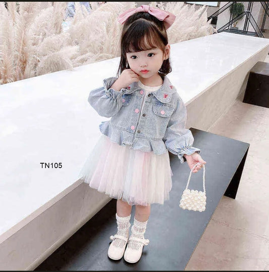 Vestido con chaqueta jean para niña