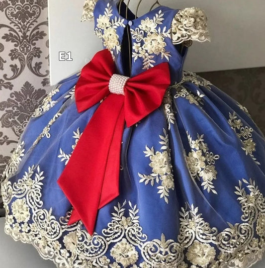 Vestido para niña azul dorado y rojo princesa