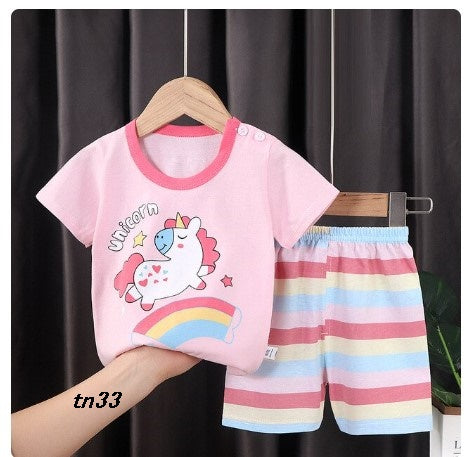 Pijama rosa estampada para niña de unicornio de dos piezas