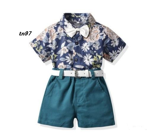 Traje 4 piezas corbatín faja short camisa para niño