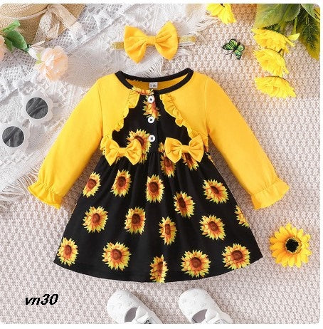 Vestido para niña de girasoles amarillo y negro